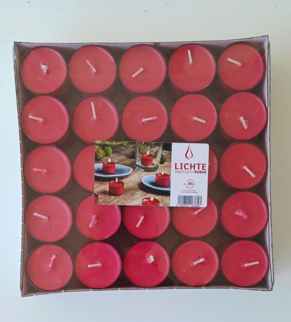 Wenzel Nightlights in roter Hülle mit zweifarbigem Wachs 50 Stück je VE