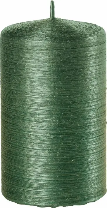 293-F10060_512_000_sml (002) 4 x handverzierte Dekokerze Serie Rustikana Größe ca. 130 x 70 mm Farbe tannengrün