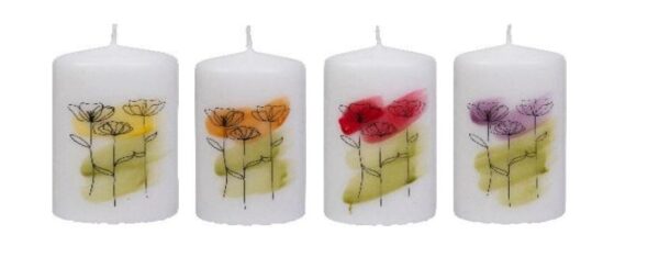 4 x verzierte Dekokerze Safe Candle Serie Polly Größe ca. 100 x 60 mm