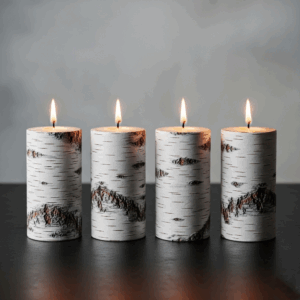 4 x Verzierte Safe Candle aus der Serie Birke