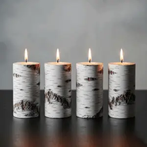 4 x Verzierte Safe Candle aus der Serie Birke