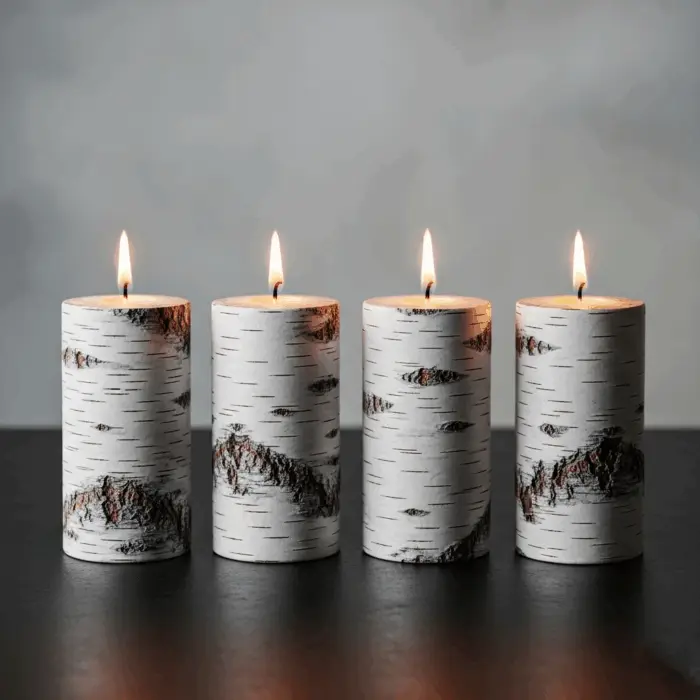4 x Verzierte Safe Candle aus der Serie Birke