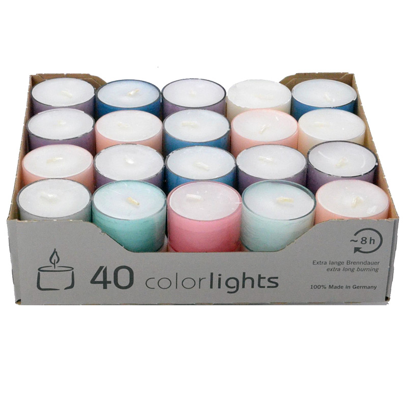 40 Stück Wenzel Kerzen Colorlights Pastell Edition in bunter farbenfroher Hülle
